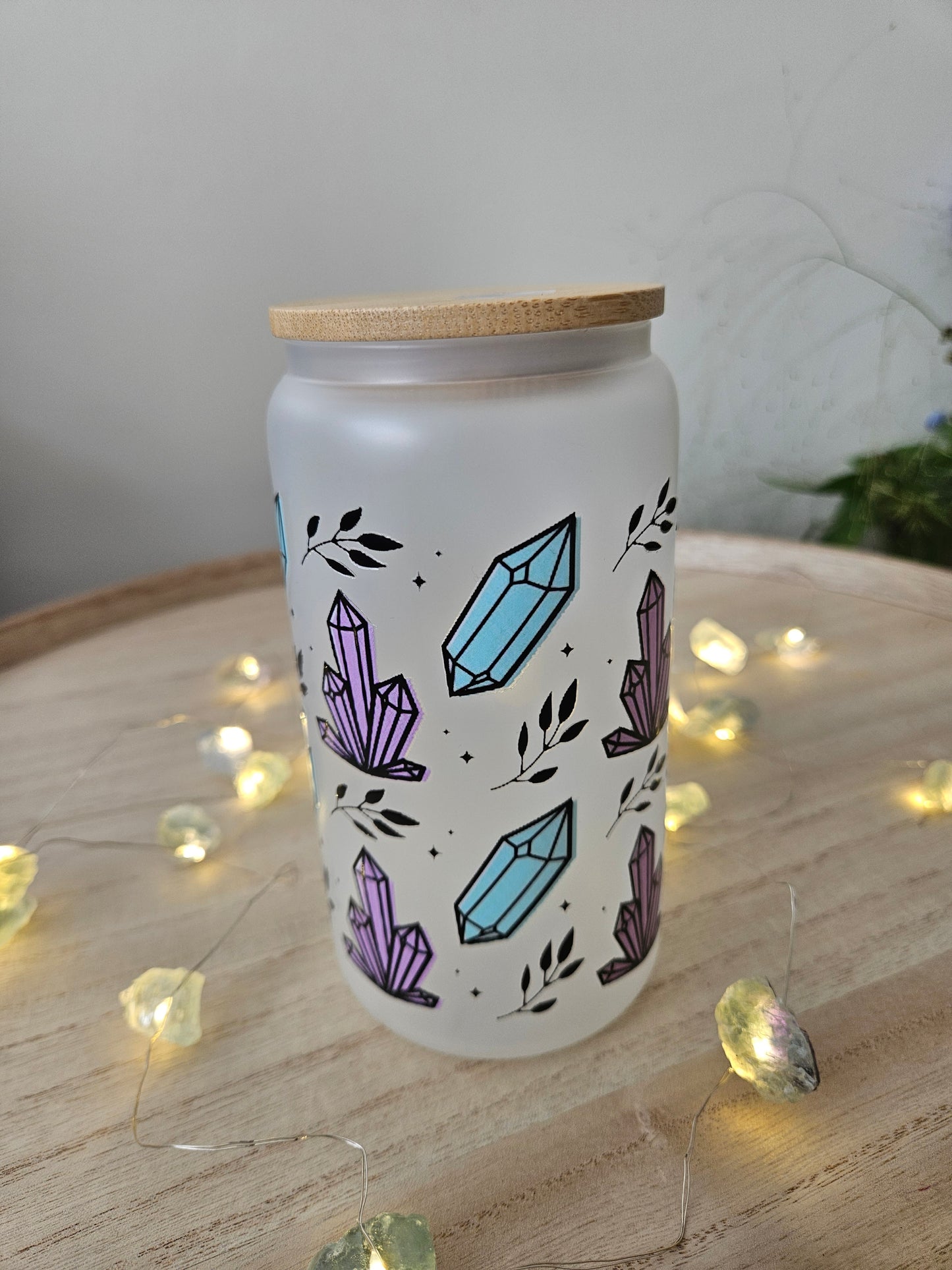 Trinkglas Tumblr 16oz Kristall Motiv mit Bambusdeckel
