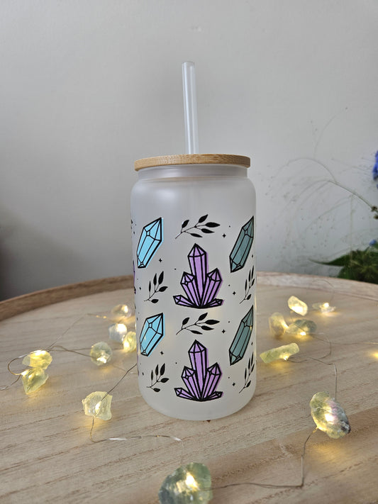 Trinkglas Tumblr 16oz Kristall Motiv mit Bambusdeckel