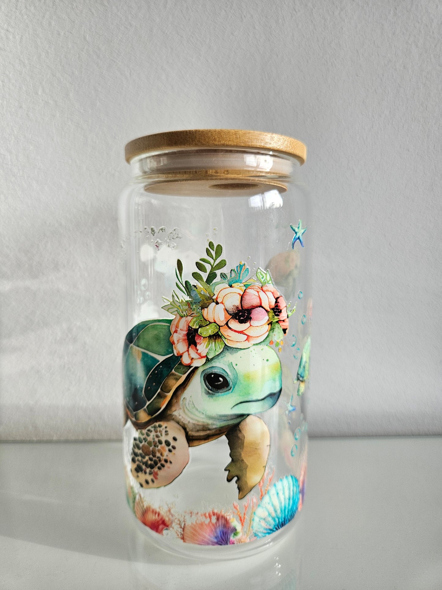 Schildkröten Trinkglas mit Bambusdeckel