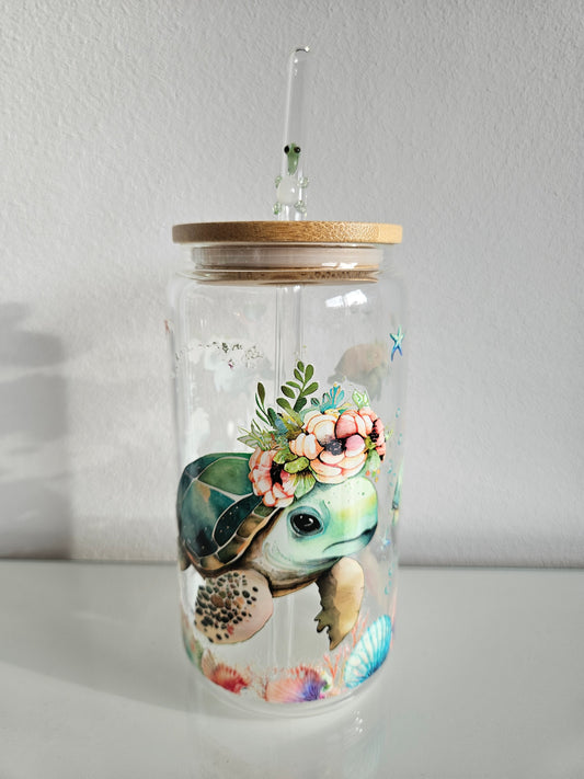 Schildkröten Set (Glas+Strohhalm)