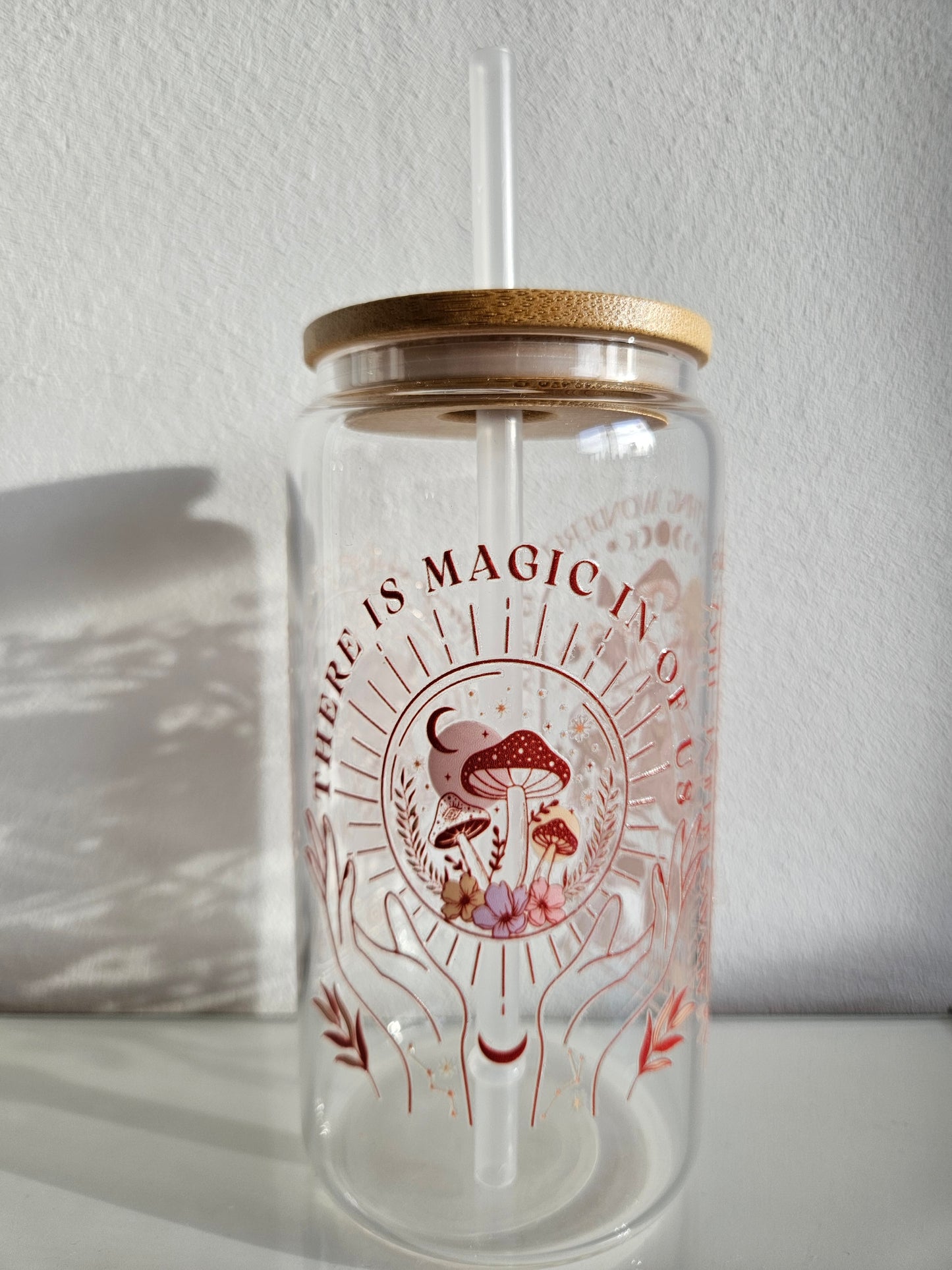 Growth Klares Trinkglas mit Bambusdeckel