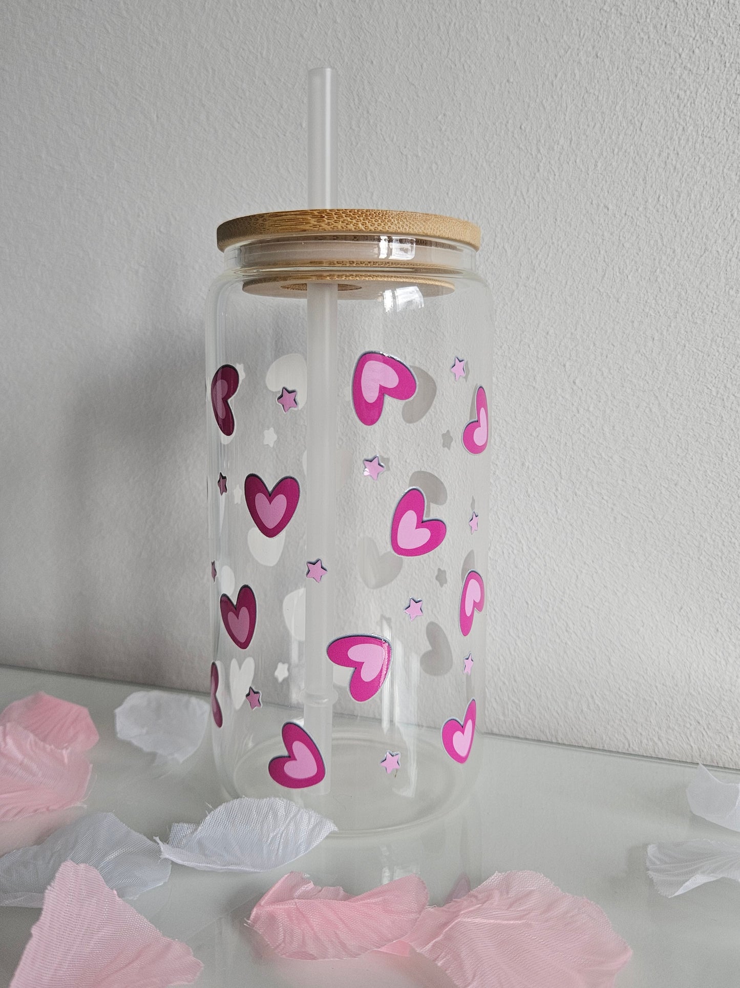 Herzchen Trinkglas mit Bambusdeckel