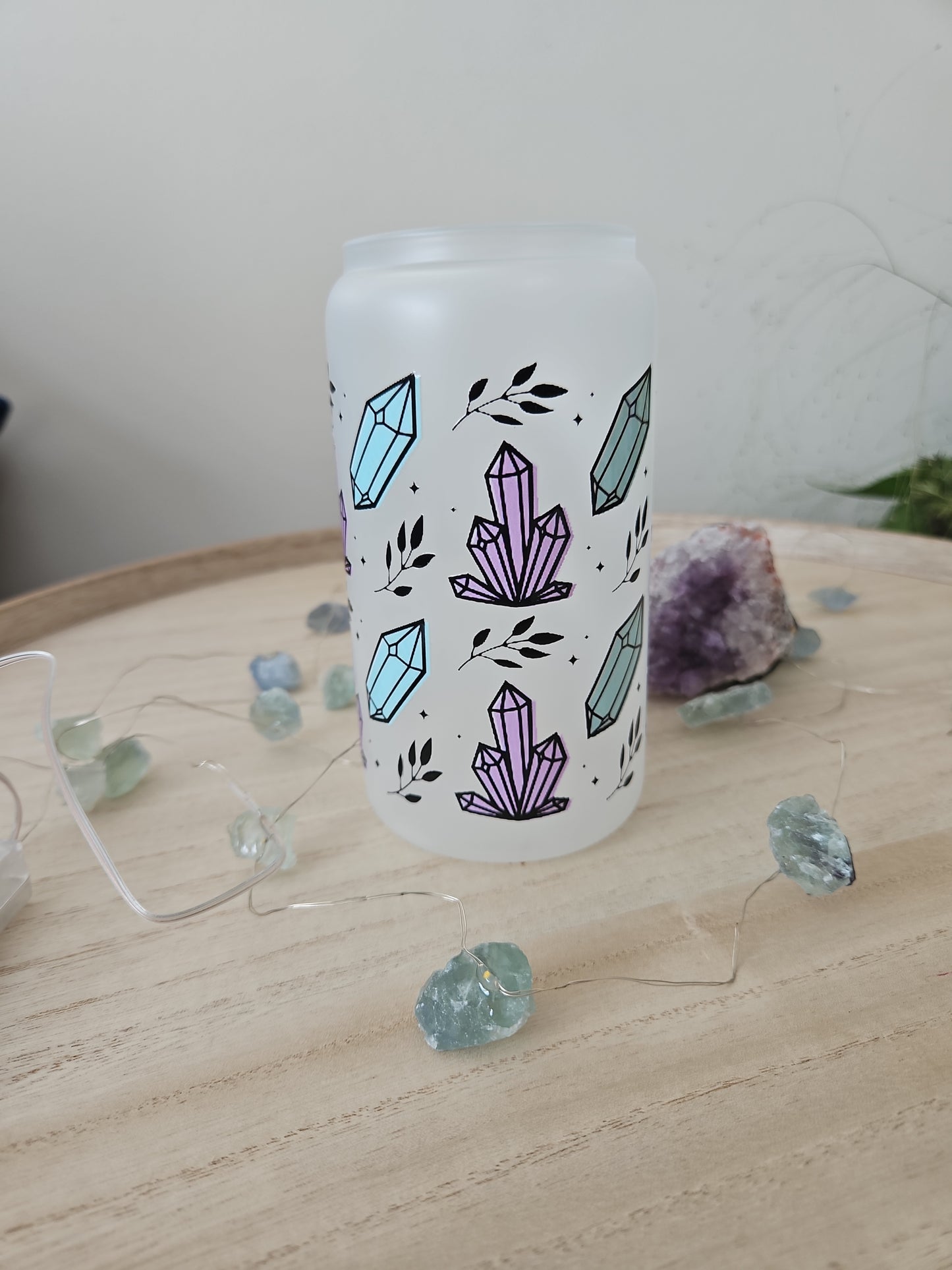 Trinkglas Tumblr 16oz Kristall Motiv mit Bambusdeckel