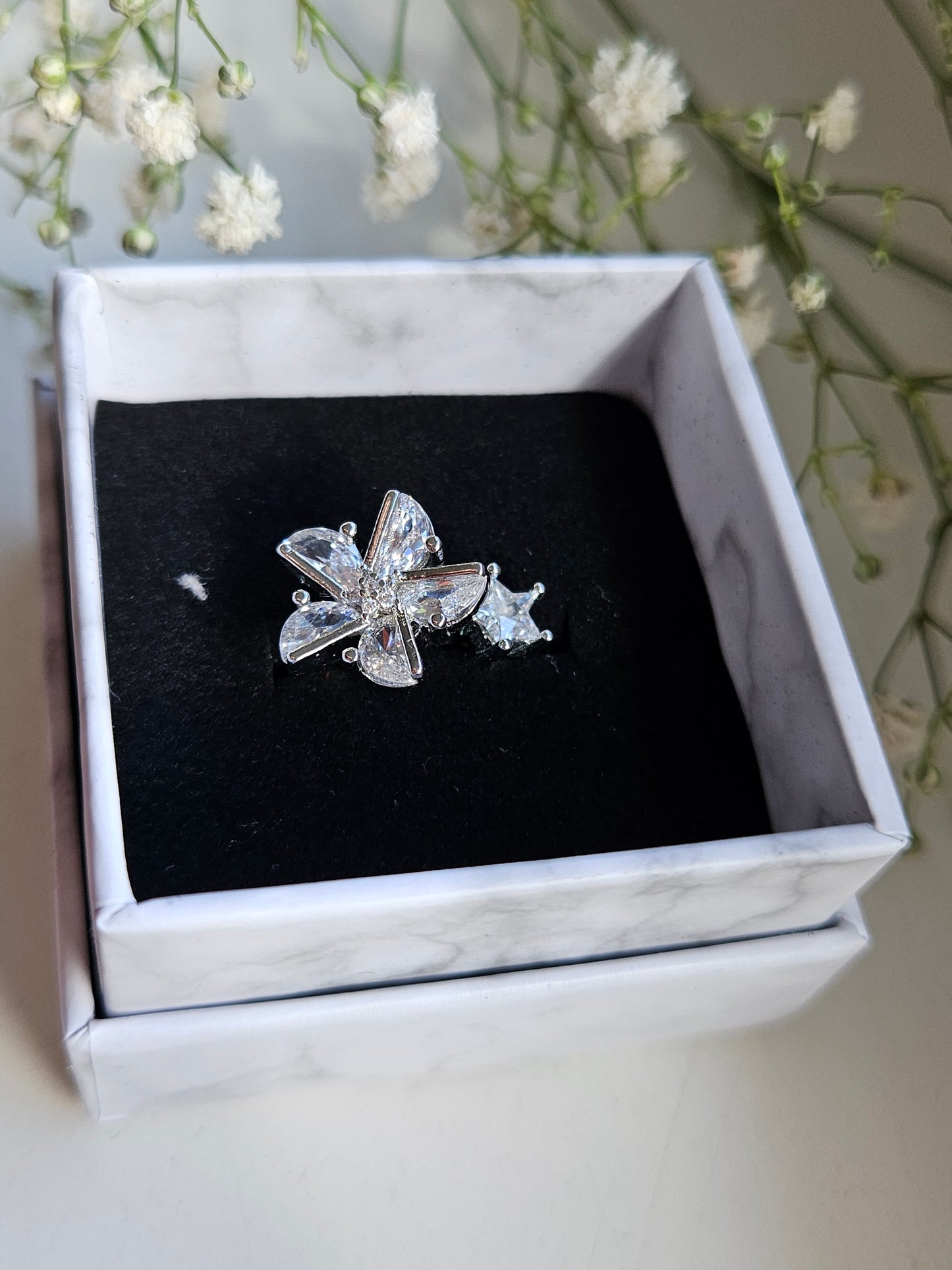 Fidgetring Sternenblume Silber