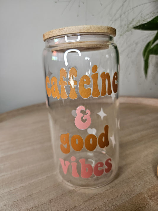 caffeine & good vibes Glas Tumblr mit Bambusdeckel