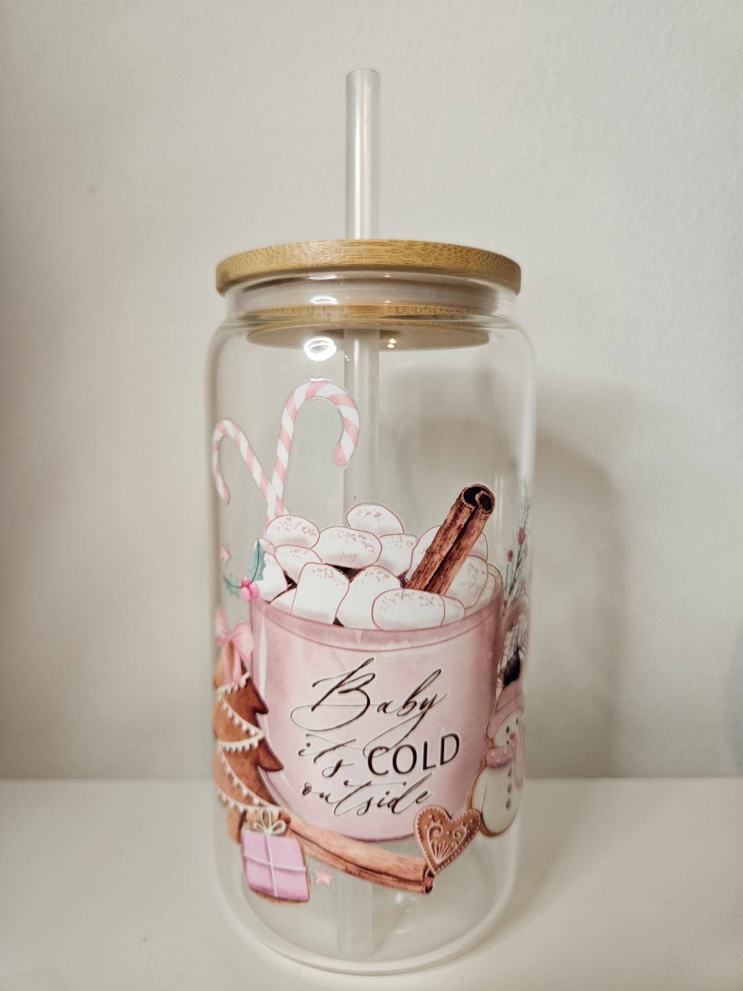 Baby it's cold outside Trinkglas mit Bambusdeckel