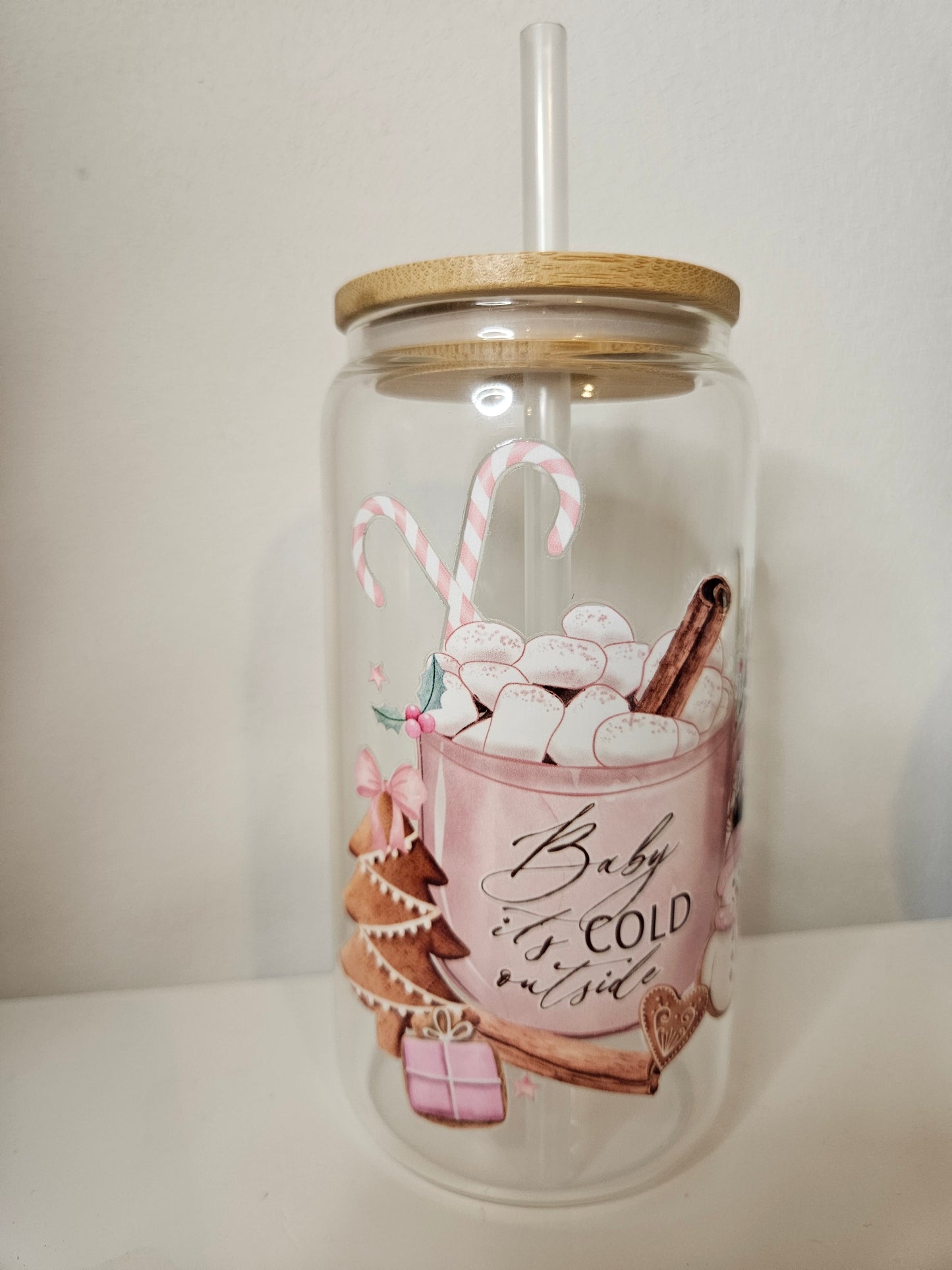 Baby it's cold outside Trinkglas mit Bambusdeckel