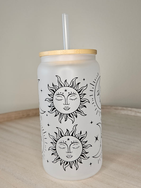 Sonne, Mond und Sterne frosted Glas