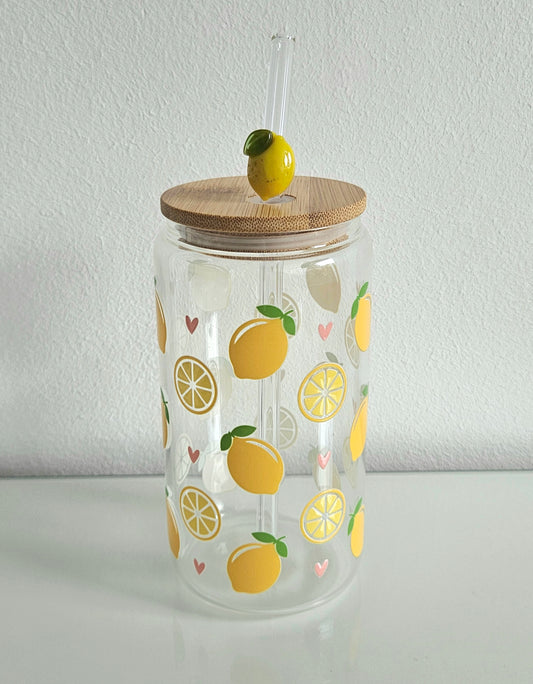 Zitronen Glas mit Glasstrohhalm